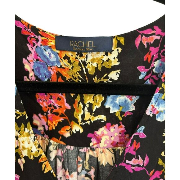 Rachel Roy Women's Brightly Colored Floral Short Sleeve V Neck Blouse - Picture 2 of 4